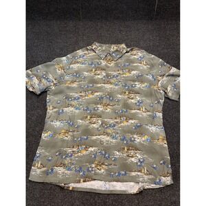 Batik Bay Mens XL Tropical Island Palm Tree Rayon Short Sleeve Aloha Shirt Olive